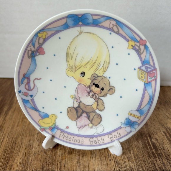 Precious Moments Other - Vintage Enesco Precious Moments Mini Plate Precious Baby Boy 1992 Stand Nursery